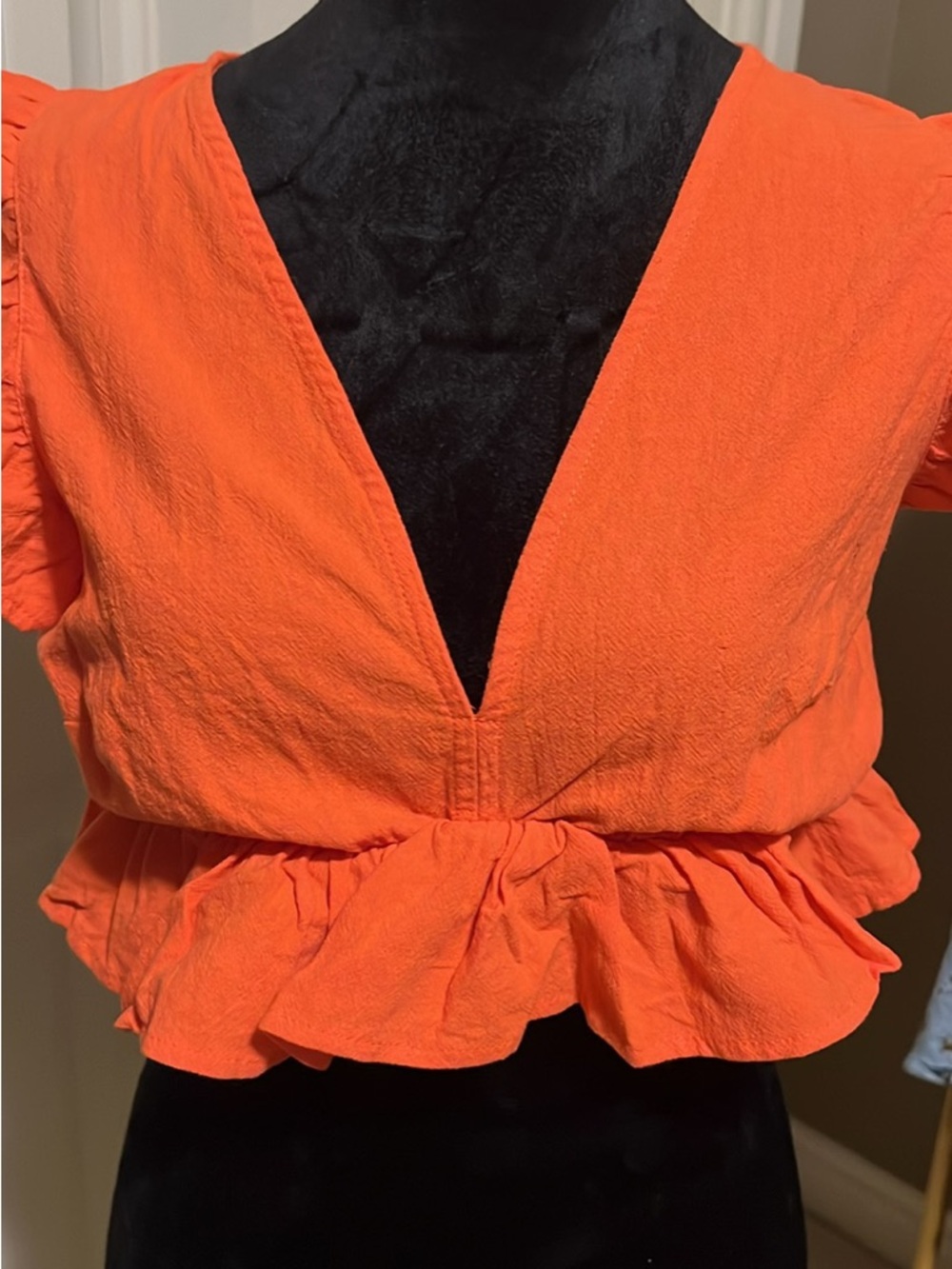 Fancyinn Orange V-Neck Ruffle Crop Top